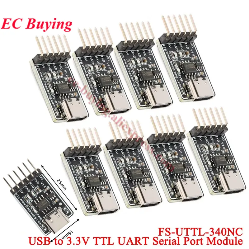 1Pc-10Pcs CH340NC USB to TTL UART Serial Port Convertor Board Module FS-UTTL-340NC Type-C Integration 5V to 3.3V CH340N Chip