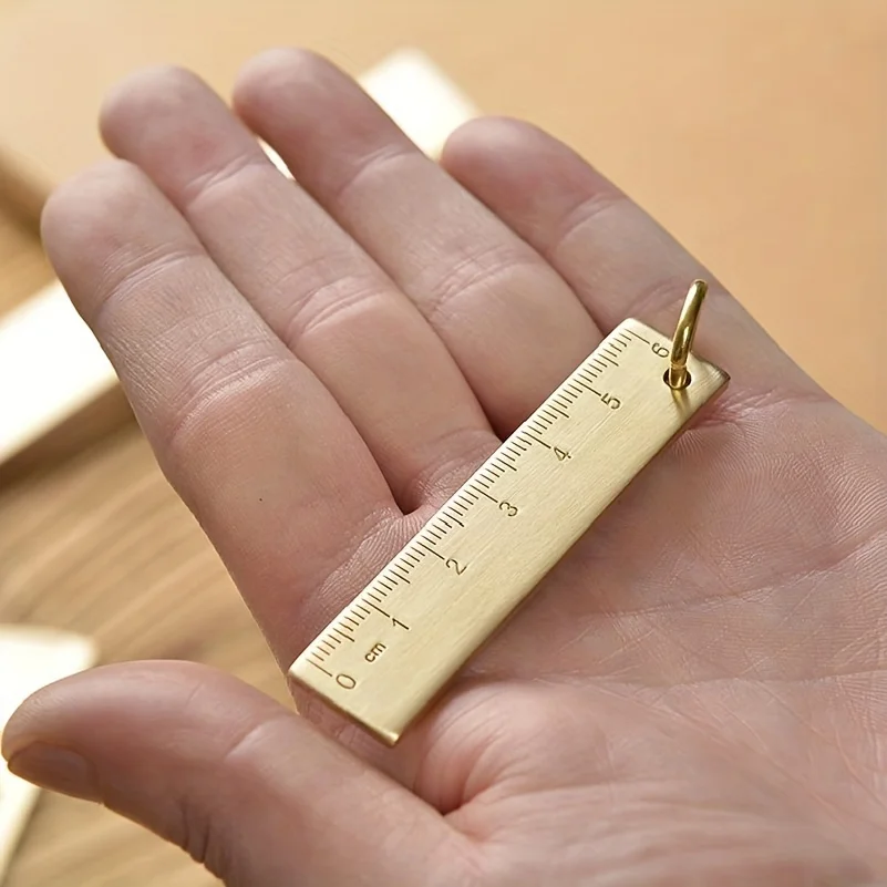 1pc 6cm Small Copper Ruler Brass Metal Ruler Key Card Pendant EDC Gadget 3mm Thickened For DIY Unique Keychain Pendant Making