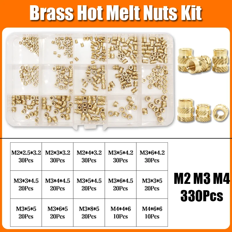 1400x Einsatz Gewinde Kit Messing Mutter M2 M3 M4 M5 M6 M8 Hot Melt Heat Set Einsätze für Kunststoff 3D Drucker Kupfer Rohr Einsetzen Mutter