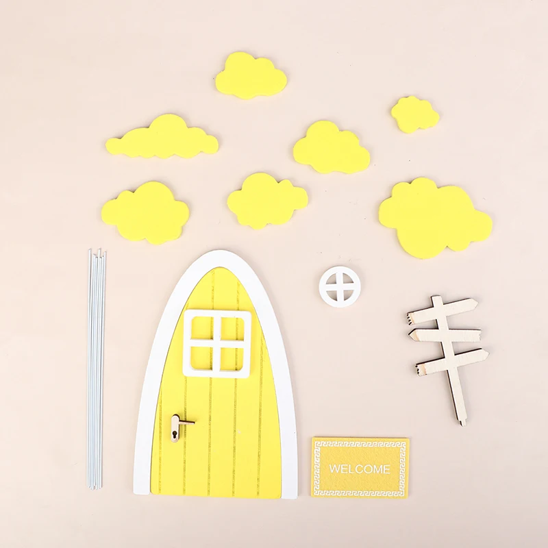 

1Set 1:12 Dollhouse Miniature Door Fairy Elf Door Colorful Clouds Window Road Signs Model Garden Decor Toy