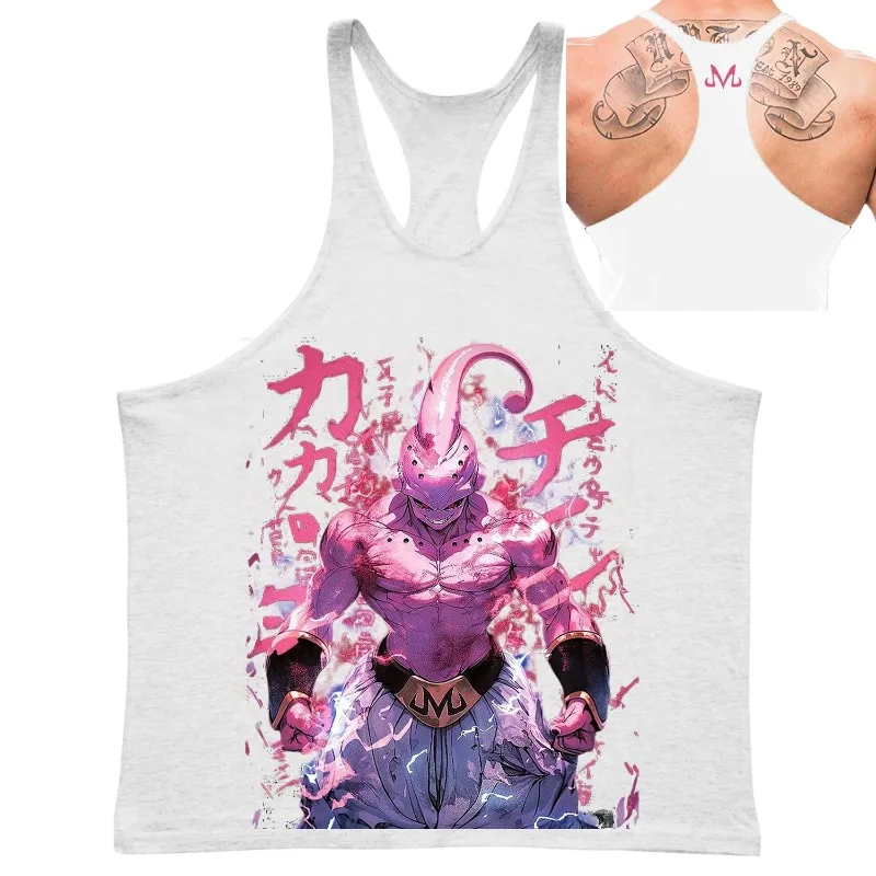 ドラゴンボールメンズタンクトップ日本アニメ魔人ブウプリント夏男性服綿通気性スポーツウェアバスケットボールジャージ