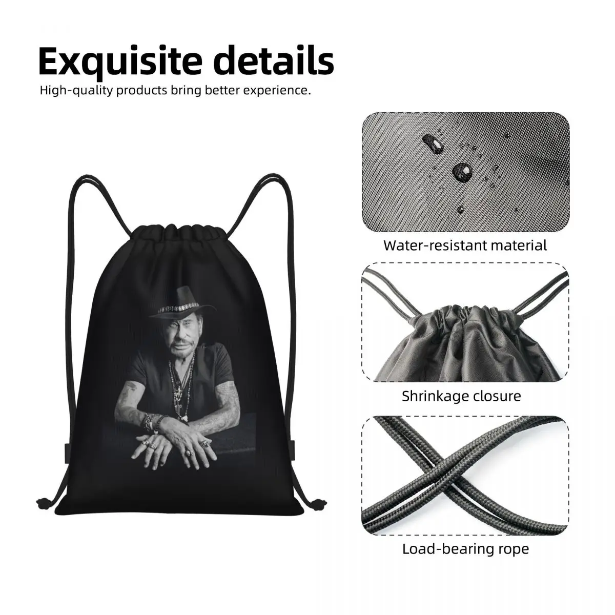 Music Singer Johnny Hallyday Drawstring Backpack Women Men Sport Gym Sackpack Portable French Rock Shopping Bag Sack