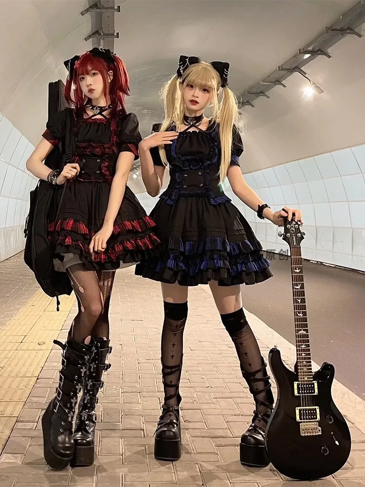 Punk Kat Lolita Jurk Rock Band Pak Dark Gothic Jurk Gitaar Maiden Lolita Pak