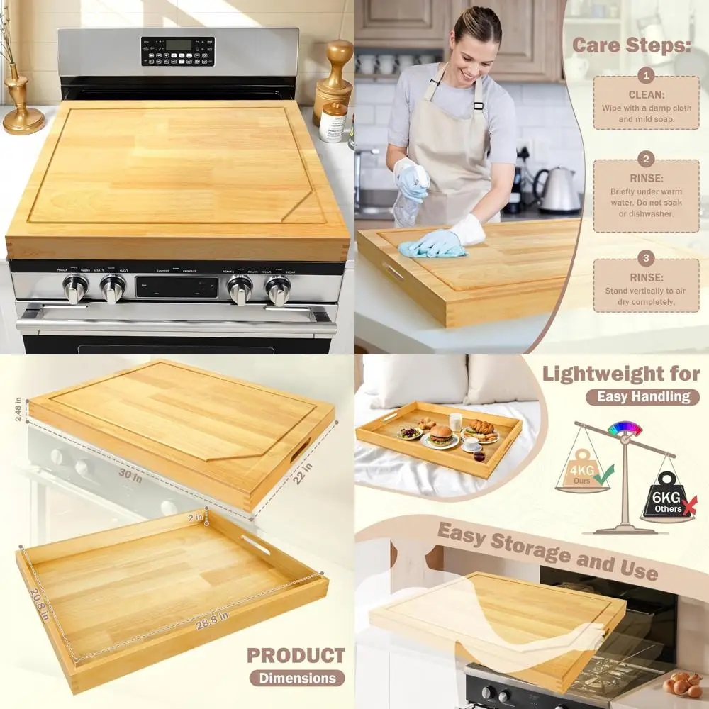 

Lightweight Noodle Board Stove Cover - Multipurpose Wood and Electric Stove Top Protector for Gas and Glass Surfaces