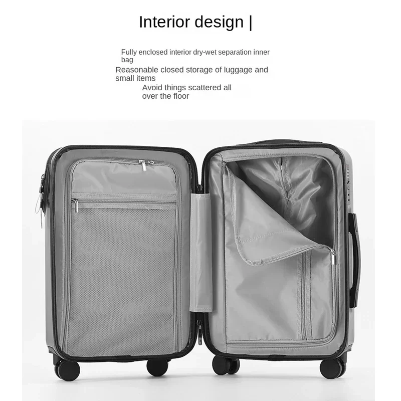 New 20"22"24 InchTravel Suitcase with Cup Holder Front Opening Trolley Case with Wheels Business Boarding Box Rolling Luggage