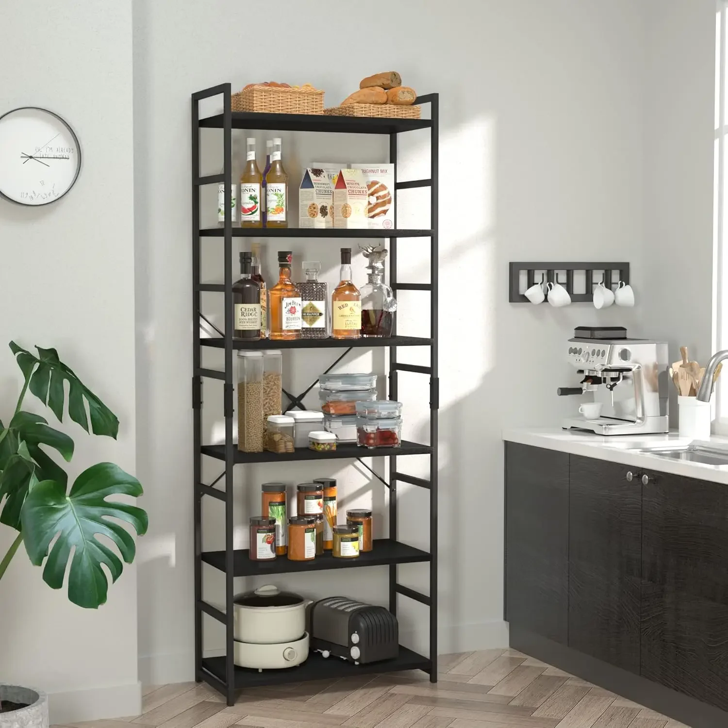 6-Tier Contemporary Bookshelf, High Storage Organizer, Stylish Shelving Unit for Home, Office, and Living Spaces, Black