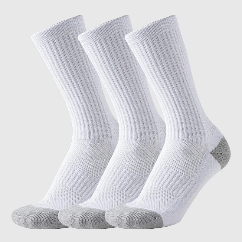 6 أزواج من الجوارب الرياضية القطنية للرجال أسود أبيض قطن مقاومة للاهتراء قاعدة منشفة تيري مع شبكة تنفس جوارب أنبوبية للنساء