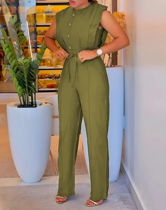 بذلة امرأة الوقوف طوق بلا أكمام الرباط بذلة المرأة الحضرية زر حتى أكمام سليم صالح الخصر Cinching بذلة