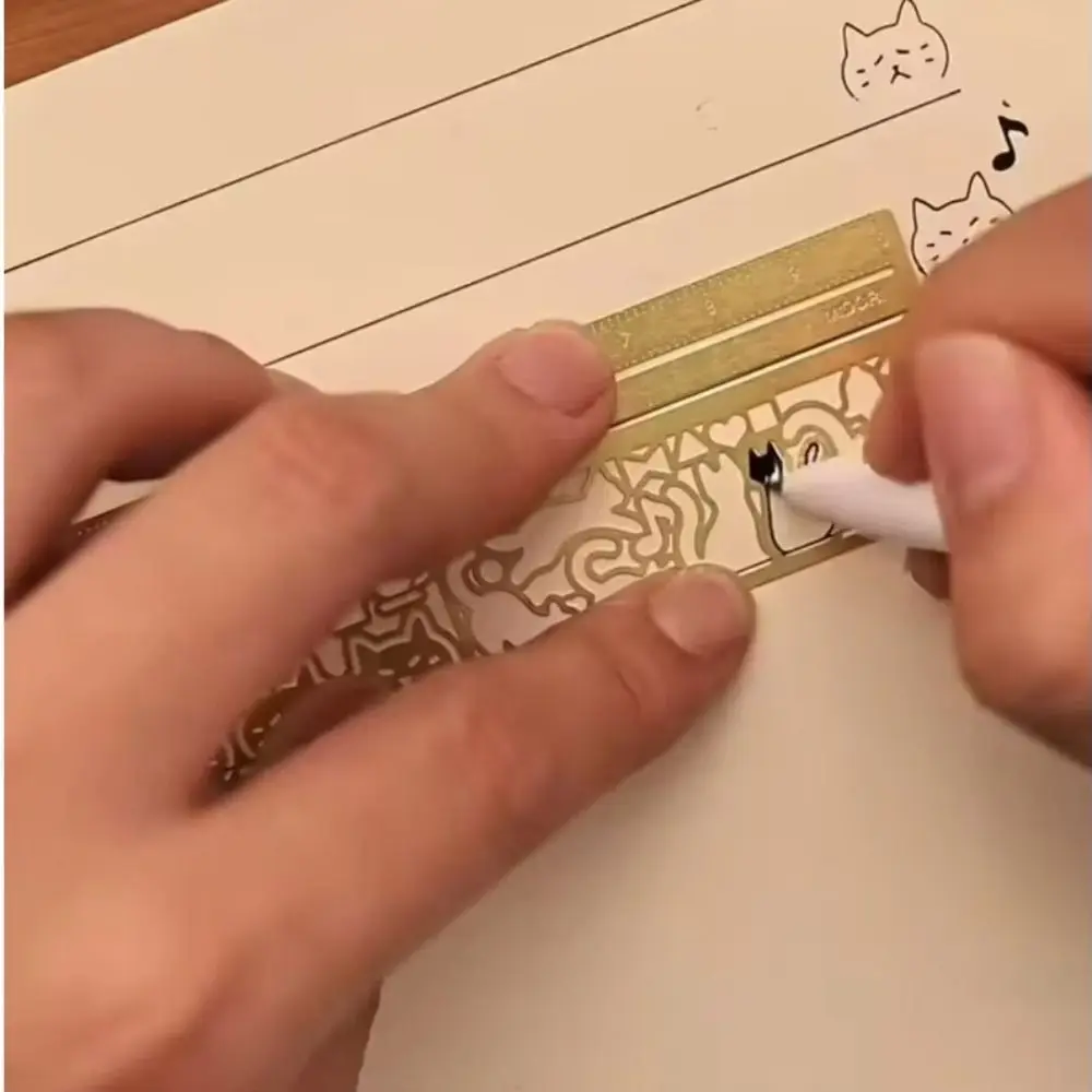 Hollow Template Shapes Bookmark Ruler Polished Metal Clear Measuring Scales Multifunctional Bookmark Sleek Golden Finish