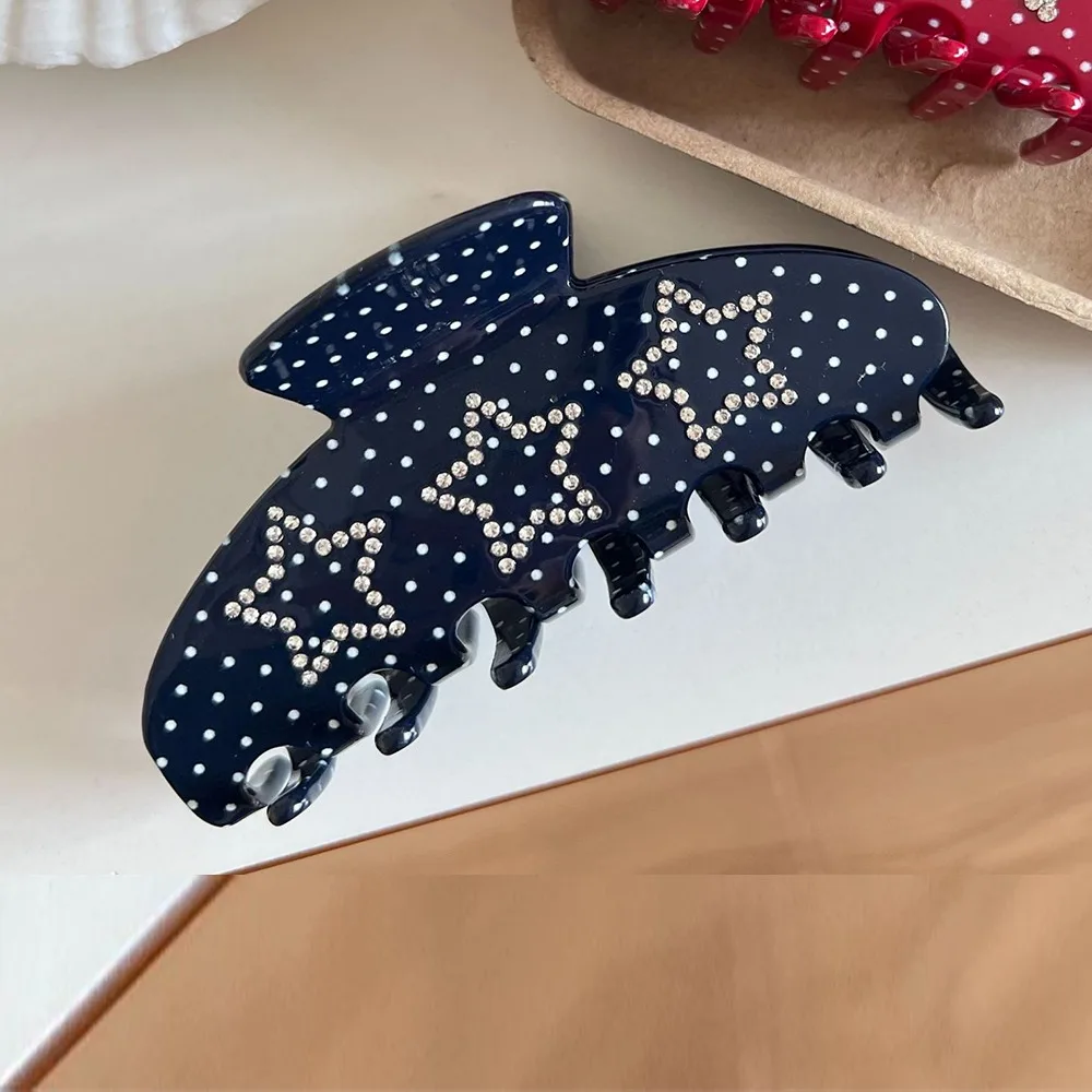 

Red Polka Dots Hair Claw Clips Black Heart with LOVE Sliver Rhinestones Design Large Hair Clips No-Slips Rose Red Hair Jaw Clip