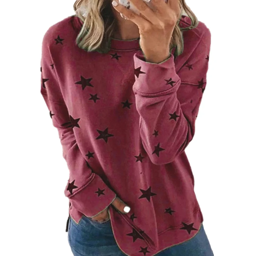 Loose Fit Long Sve Round Ne Bedrucktes T-Shirt Casual Street Sle Damen Herbst Winter Plus Size Hoodie Bequeme Baumwolle