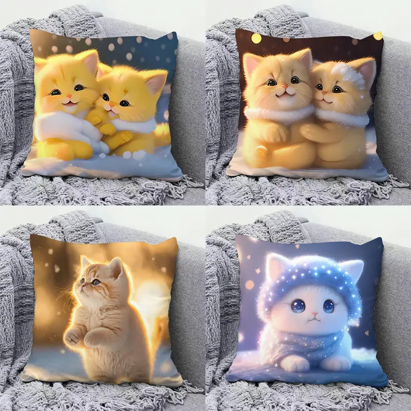 

Cute Cat Pillowcase Orange Cat Pillows Case for Girls Room Soft Pillow Covers Decorative for Boy Kid Room Aesthetics Sofa Bed