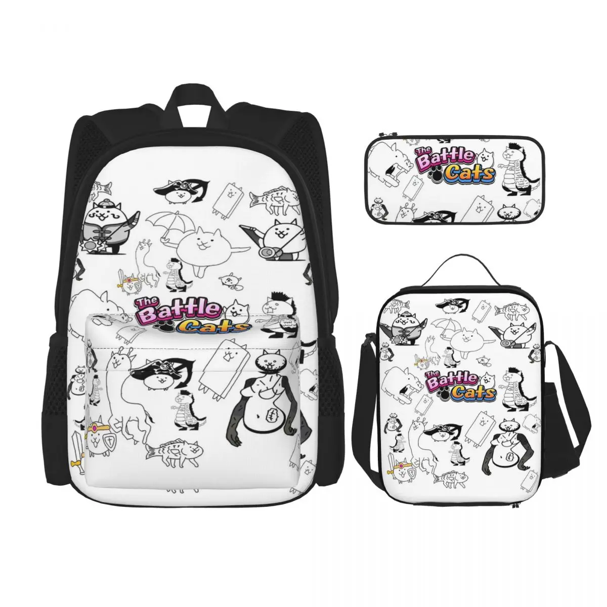 

Battle Cats Mobile Games Backpacks Boy Girl Bookbag Students School Bags Cartoon Kids Rucksack Lunch Bag Pen Bag Three-Piece Set