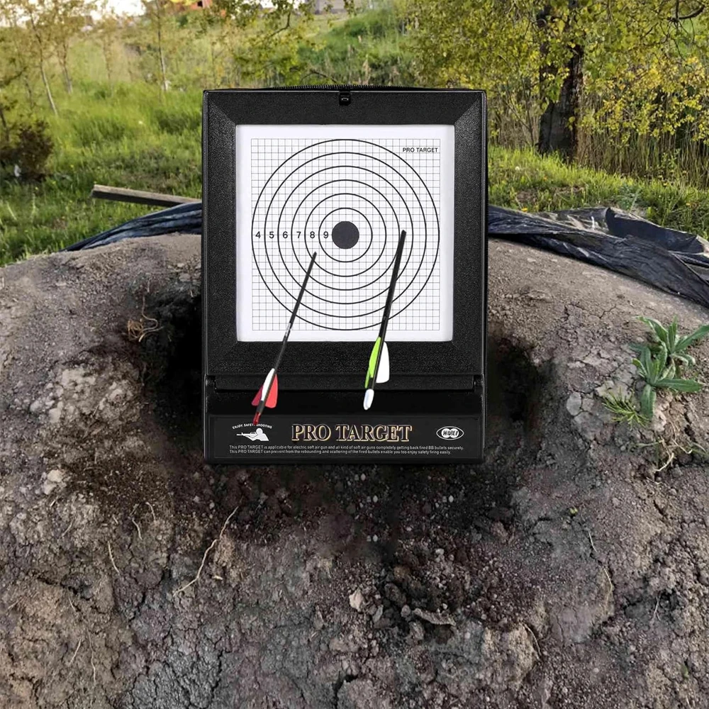 Bersagli portatili da esterno con trappola Net Catcher Shooting Target Holder Board con 10 carta bersaglio sostituibile per softair