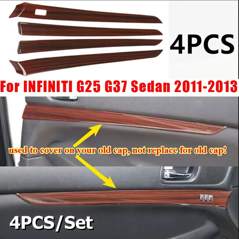 

For Infiniti G25 G35 G37 2007-13 Wood Grain Interior Door Panel Strip Cover Trim