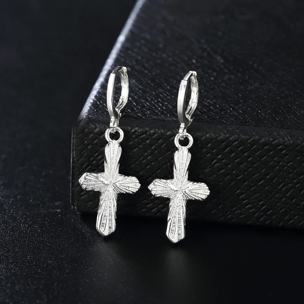 

High quality 925 Sterling Silver cross Drop Earring for Women party luxury Jewelry Holiday Gift wedding earrings brides