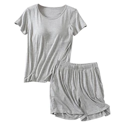 Women's Round Neck Home Wear Set Modal Solid color Summer Leisure Pajama Sets