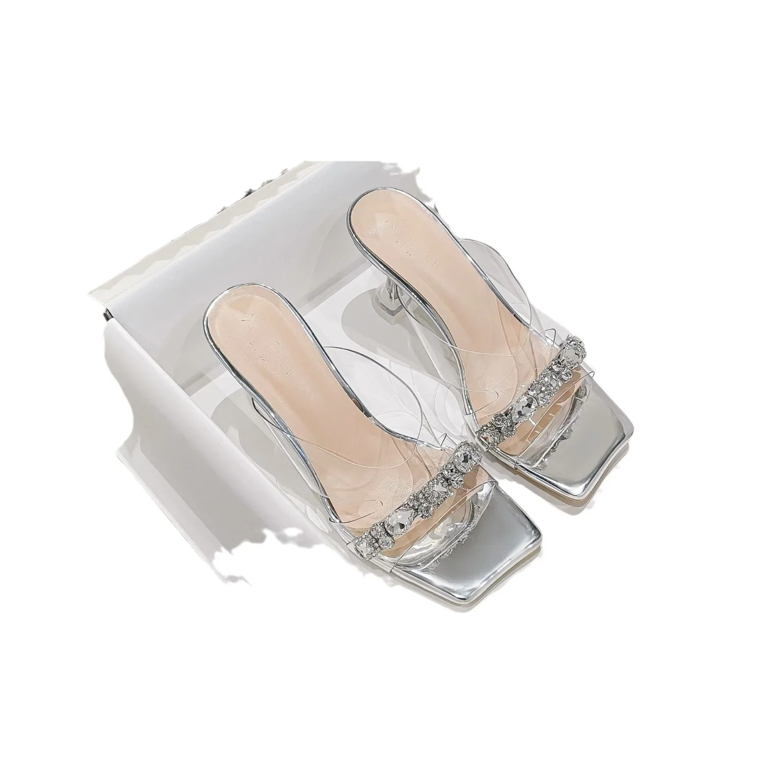 Transparent sandals, women's high heels, rhinestones, fairy style, 2024 new summer European and American high heels