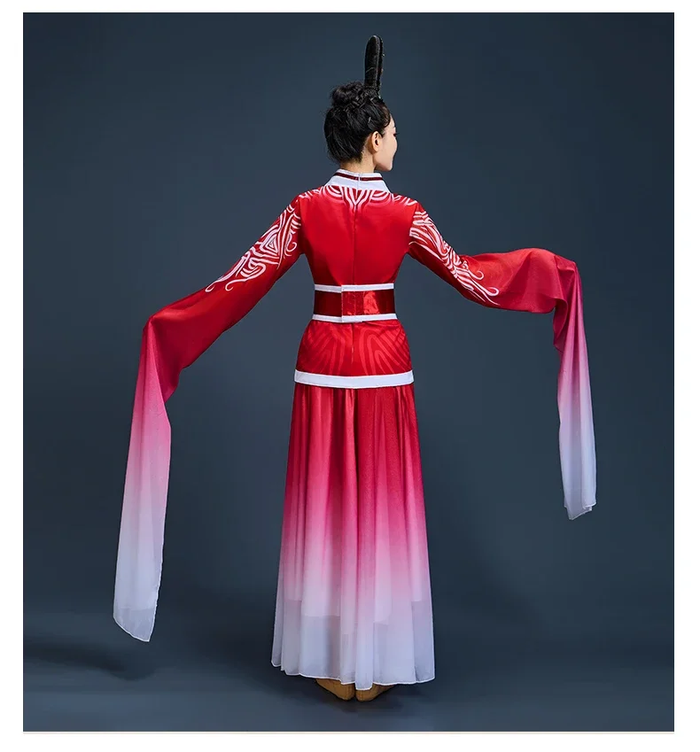 Robe de danse Hanfu, vêtements folkloriques, tenue de danse parapluie classique, robe élégante en éventail Yangko, spectacle de danse carrée moderne nationale