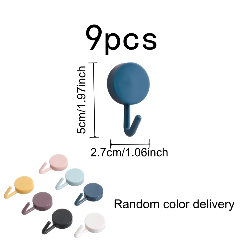 Mixed Color Macaron No Drill Hook 9 Pcs Strong Adhesive Traceless No Wall Damage For Kitchen Bathroom Entryway Waterproof ...