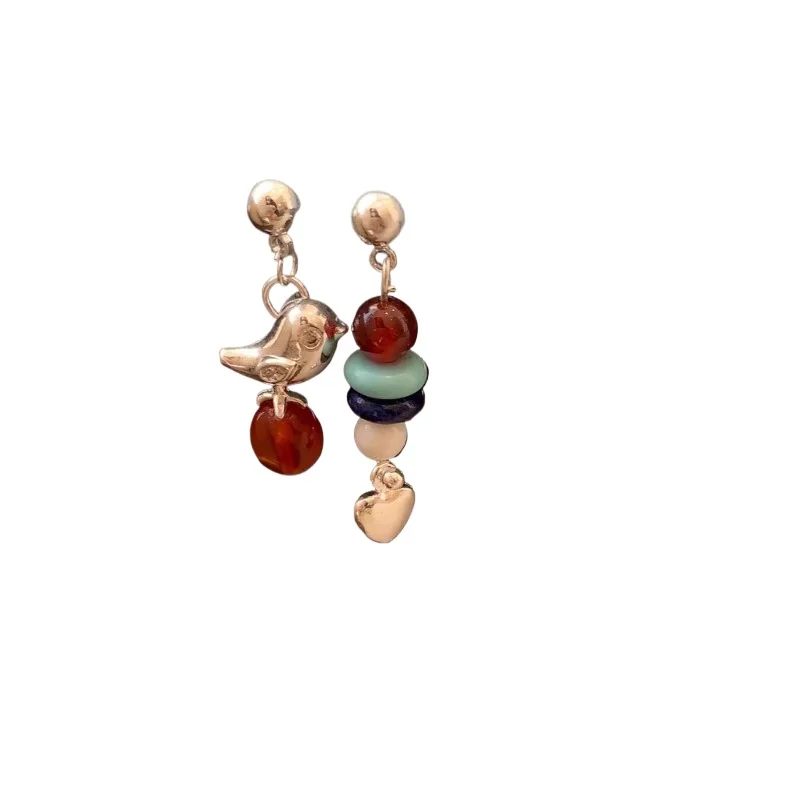 

New Chinese earrings New popular sterling silver stud earrings Asymmetrical niche earrings