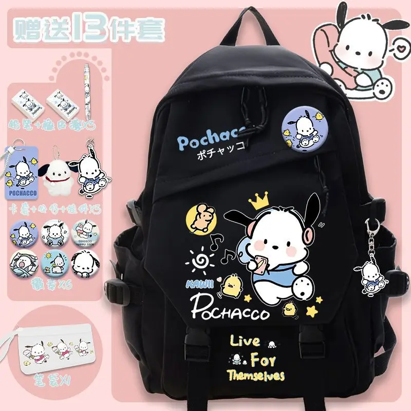 Sanrio Pacha Dog Student Schoolbag, grande capacidade mochila, masculino e feminino bonito crianças dos desenhos animados, novo