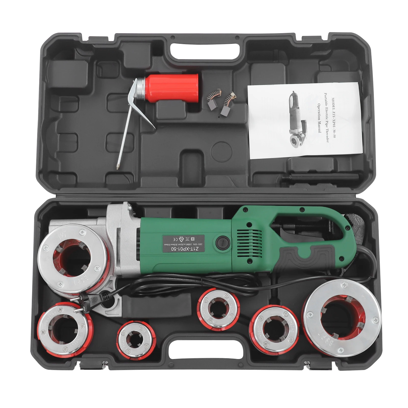 Taraudeuse électrique 2300W, 6 filières 1/2"-2", machine à tarauder les tuyaux portable, interrupteur de sécurité double, poignée ergonomique, coupe-tuyaux avec étui de rangement pour tuyaux de 0,82-2,35 pouces
