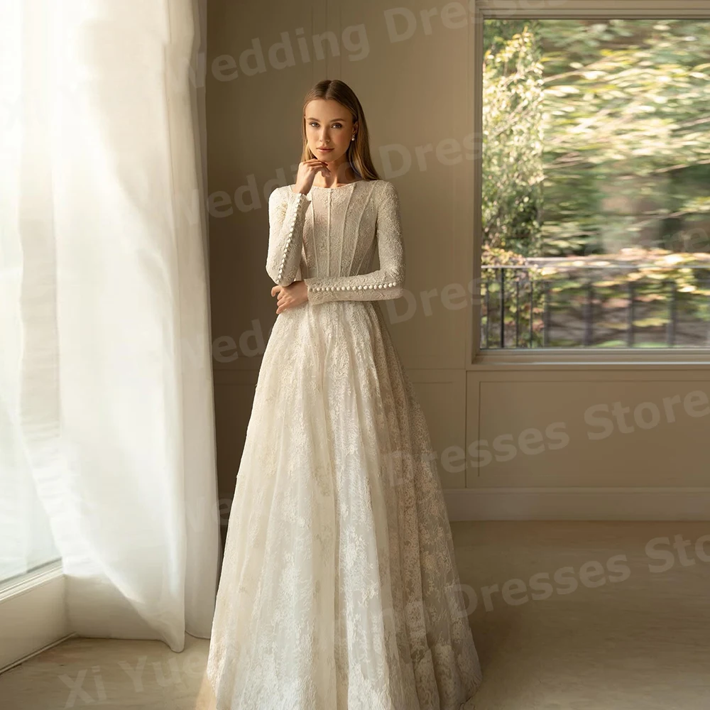 2025 Luxurious A Line Women's Wedding Dresses Charming Lace Appliques Robe De Mariage Bride Gowns Customized Long Sleeve Vestido