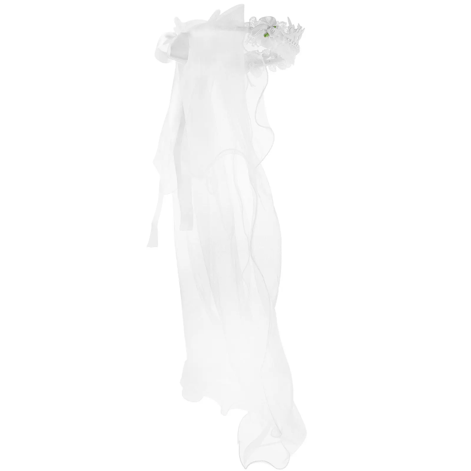 

Элегантная фата-венок с цветочным узором, бисерными вставками и длинной шифоновой лентой для свадьбы, помолвки, банкета, косплея, фотосессии