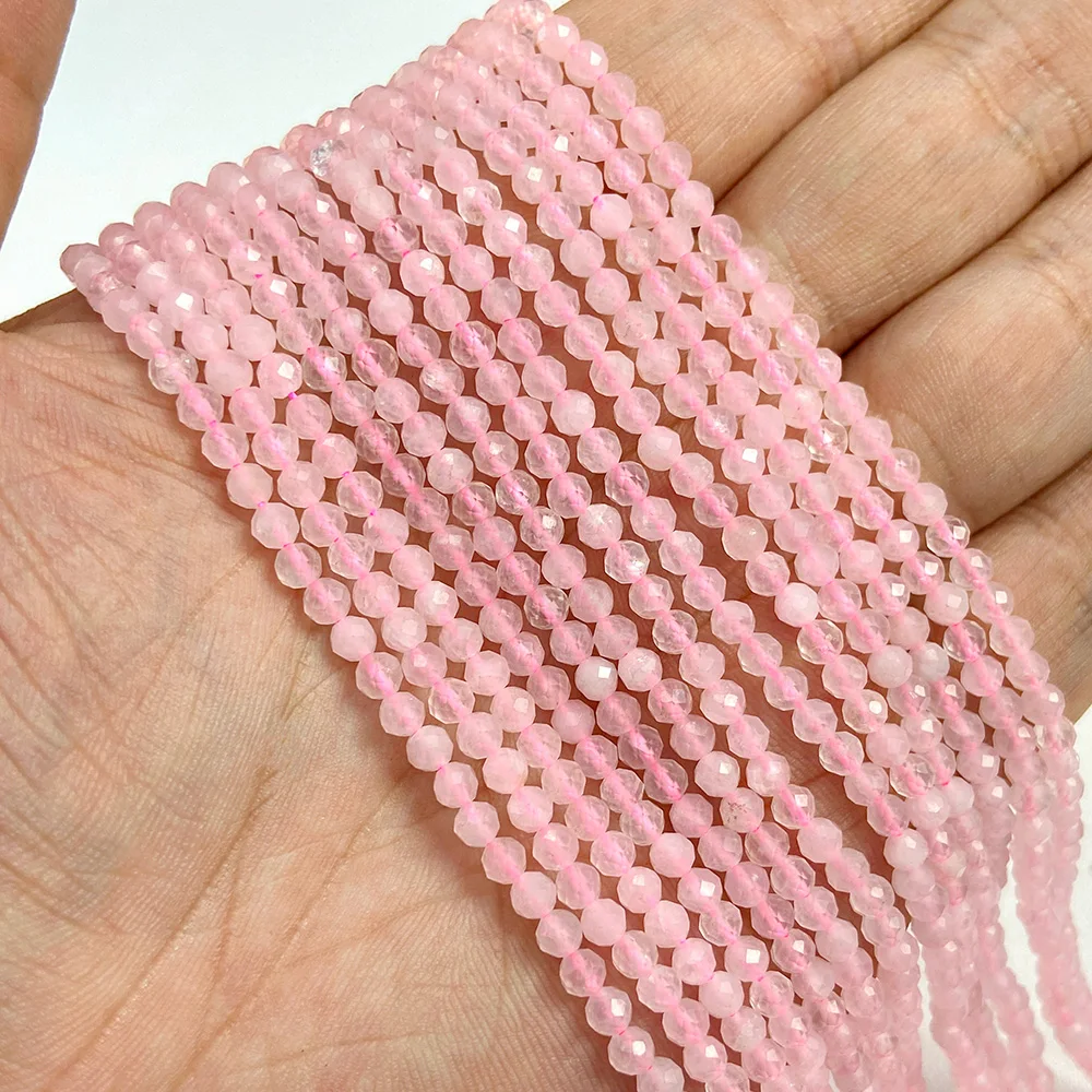 Natürliche rosafarbene rote Quarzkristall-Steinperlen, 2, 3, 4 mm Achate, Chalcedon, Morganit, Rhodochrosit-Edelsteinperle zur Herstellung von Schmuck – Detail 5
