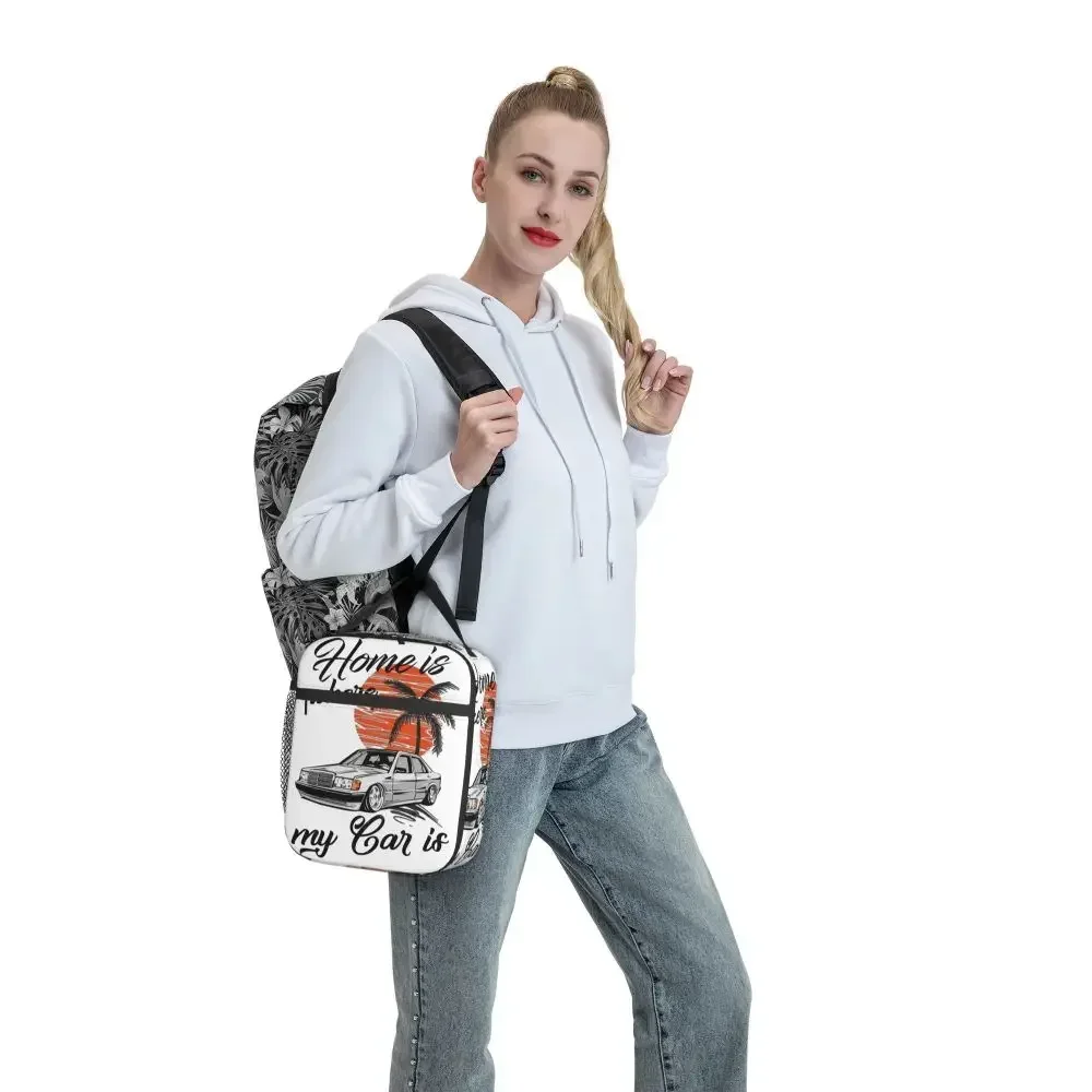 Vintage 190E Classic Car W201 Accessories Insulated Lunch Bag for Men Women School Retro Cars Storage Food Box