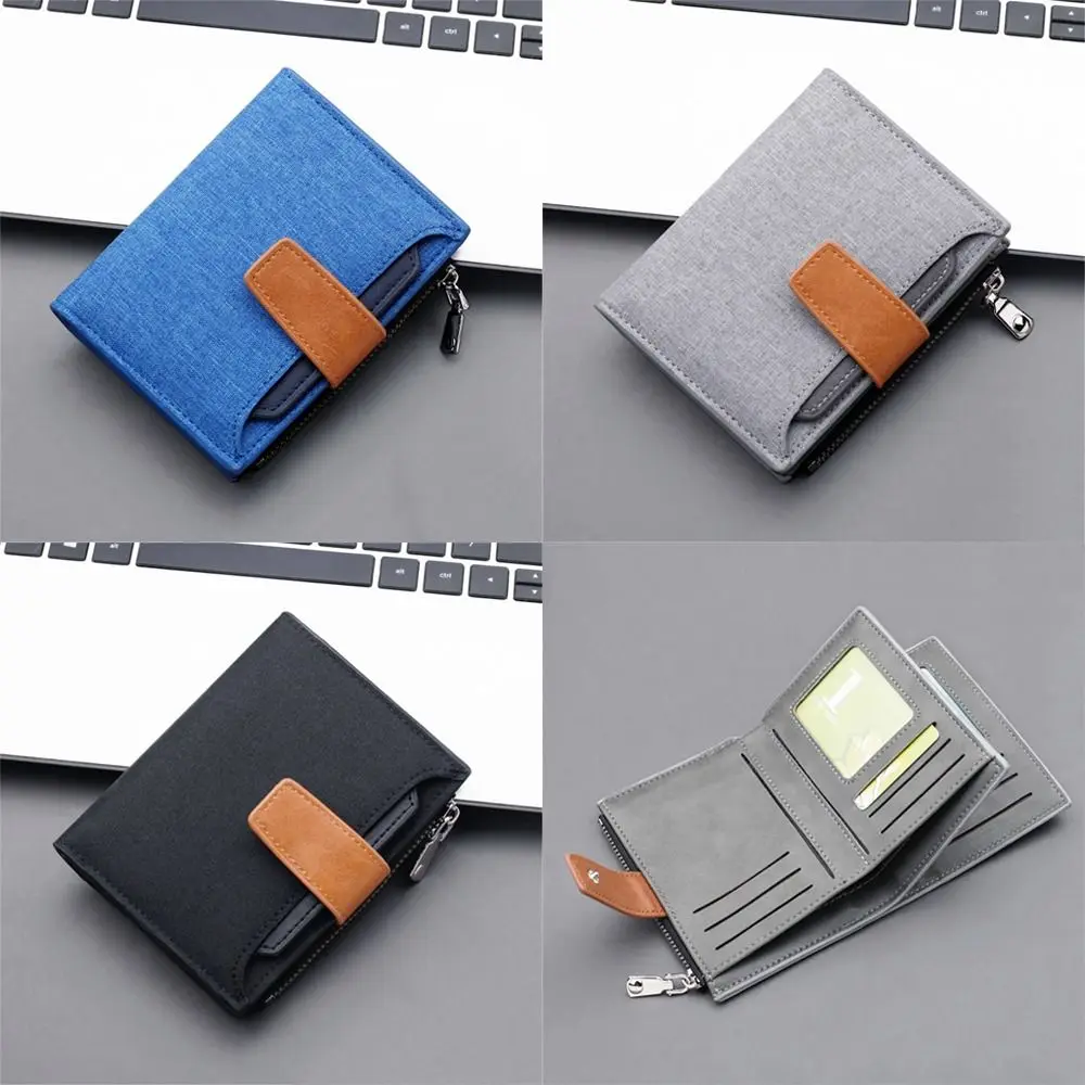 

Men Canvas Wallet Male PU Leather Short Purse Hasp/zipper Credit Card Holder Case Wallet for Men Money Bag