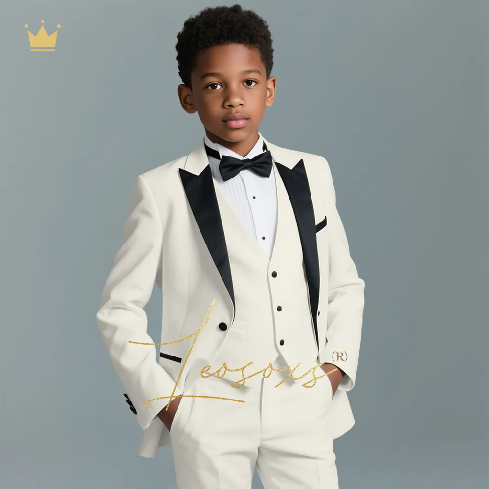 

Boys' 3-Piece Suit with Black Peak Lapel - Sophisticated Formal Attire for Weddings, Parties, and Celebratory Events