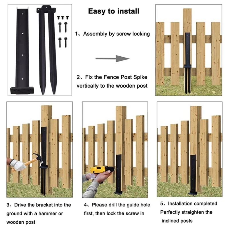 2PCS Fence Post Anchor Kit Heavy Duty Steel Fence Post Repair Stakes Fence Post Anchor Ground Spike For Repairing