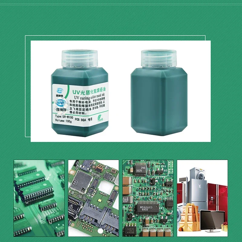 100g 4-IN-1 UV Curing BGA PCB Solder Mask Ink Green/Black/Blue/Red/Yellow/White Welding Oil Paint Prevent Corrosive Arcing Tools