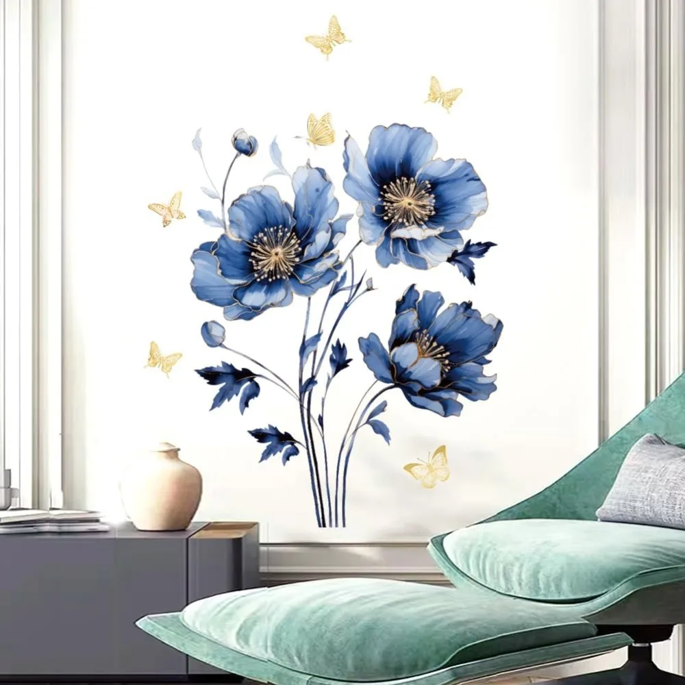 

Wall Stickers Lotus Butterfly Wall Decals Watercolor Lotus Flowers Window Stickers Flowers & Gold Shining Butterfly Wall Posters