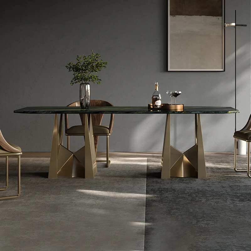 #d Italian Light Luxury Natural Marble Dining Table Villa Restaurant High-end Original Luxury Stone Rectangular Dining Table
