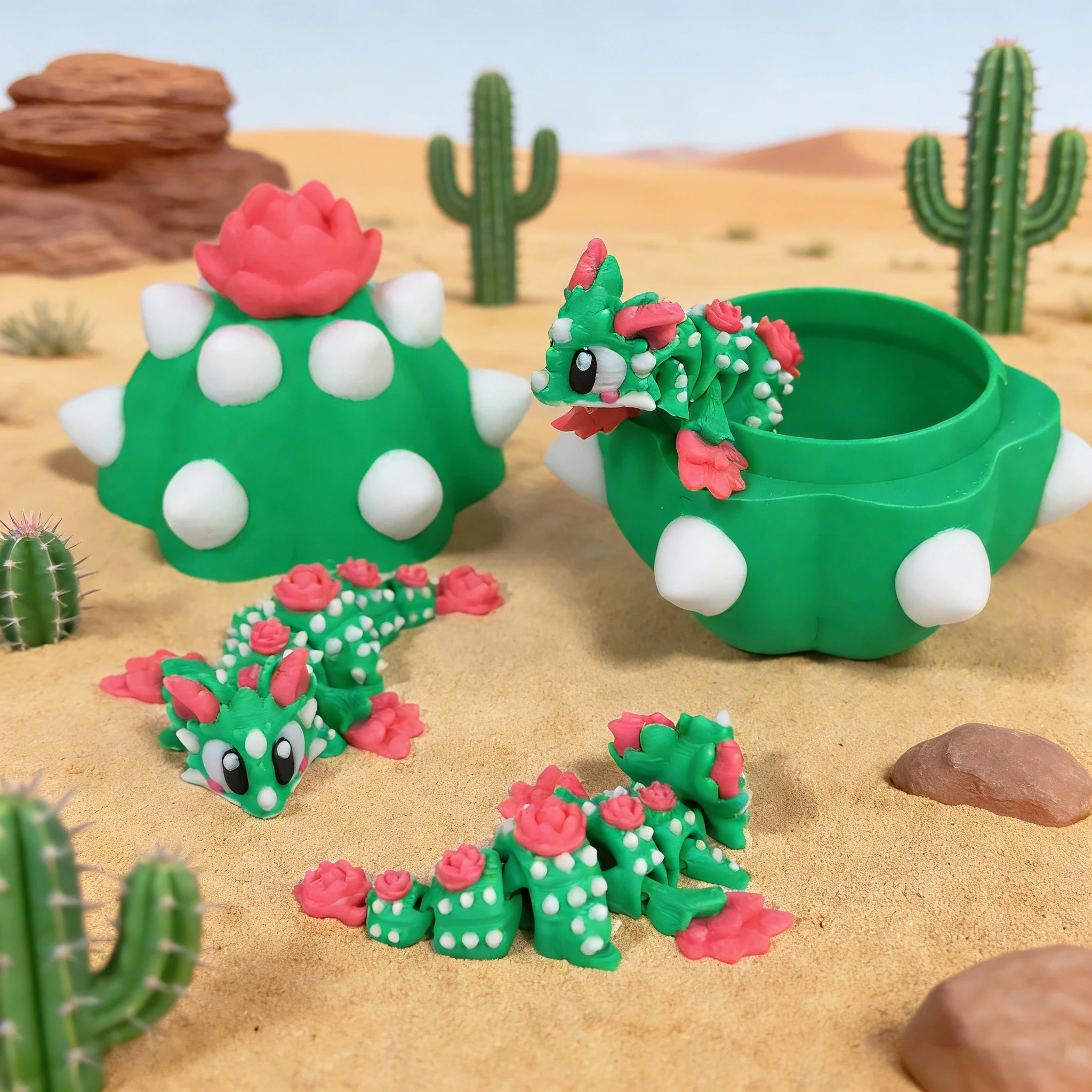 

3d Printing Cute And Silly Cactus Dragon+Dragon Egg Model Plastic Ornament Desktop Decoration Sculpture Ornament Holiday Gift
