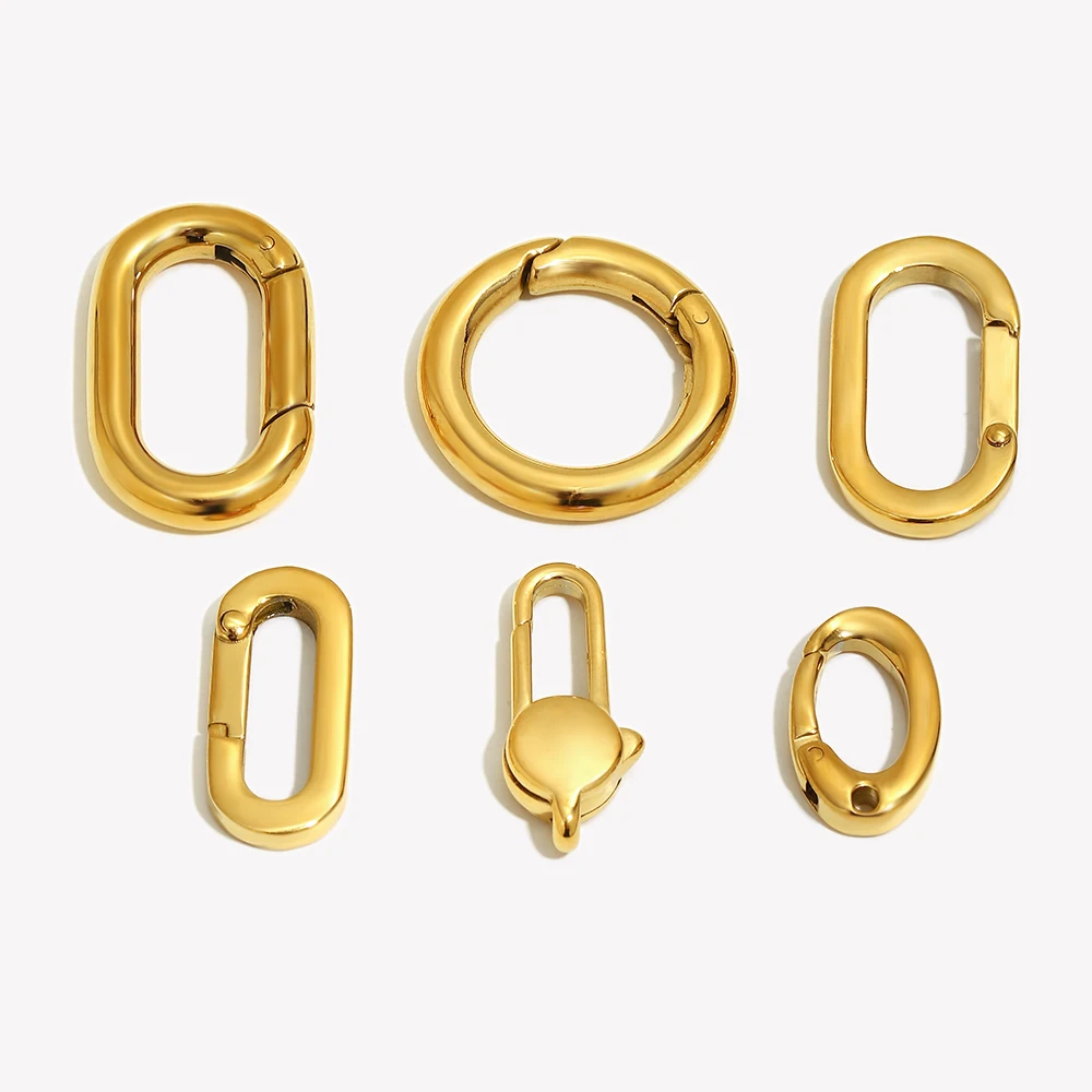 E.B.belle Round Oval Shape Buckle Pendants Waterproof Stainless Steel 18k Gold Plated For Handmade keychain Bag DIY Accessories