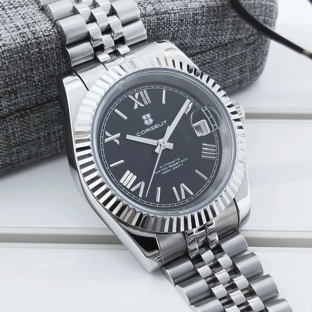 36 มม./39 มม.หรูหรา NH35 อัตโนมัตินาฬิกาข้อมือตัวเลขโรมันนาฬิกาผู้ชายไพลินคริสตัล 10 บาร์ทอง Reloj hombre