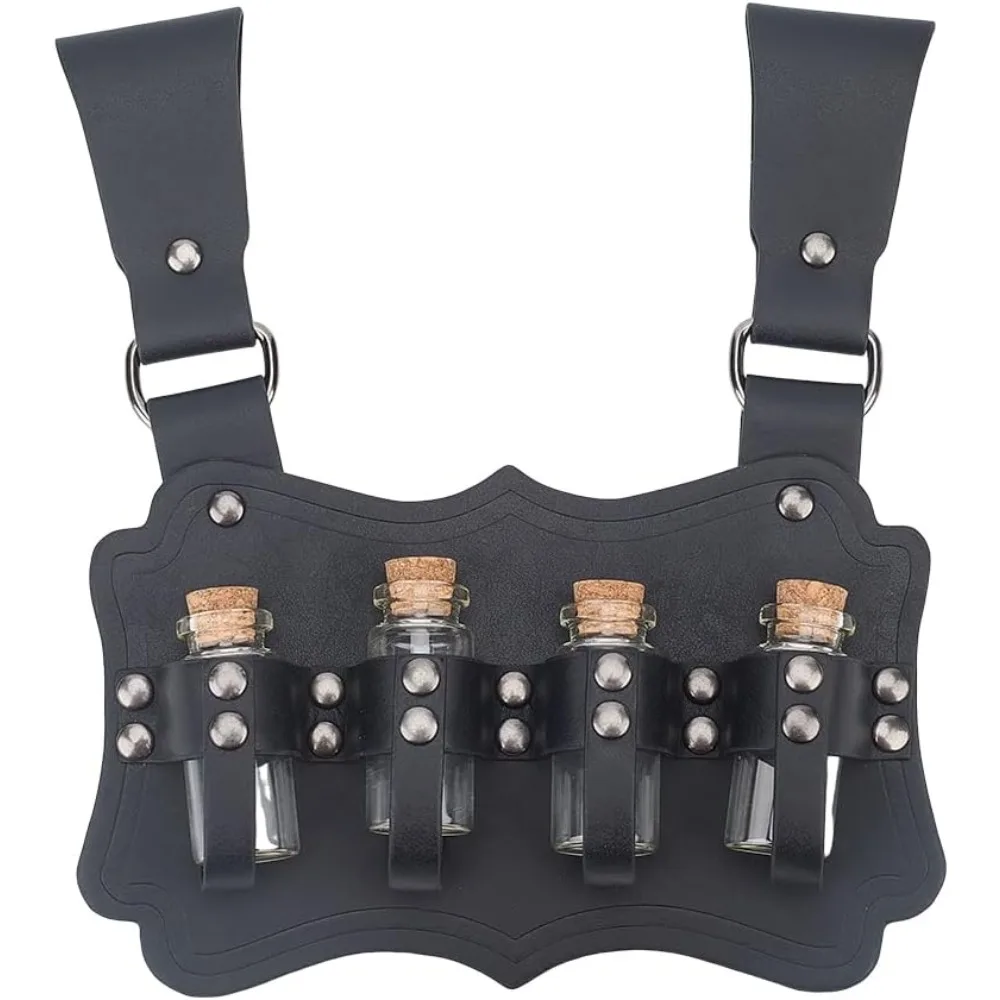 

Держатель для алхимических зельев на пояс: ремень из искусственной кожи с пряжкой и 4 пробковыми флаконами