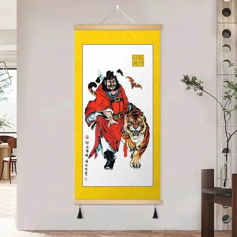 

New Modern Decorative Painting Zhongkui Exorcising Demon Wall Art Living Room Central l Decorations Real Wood Framed Oil C...