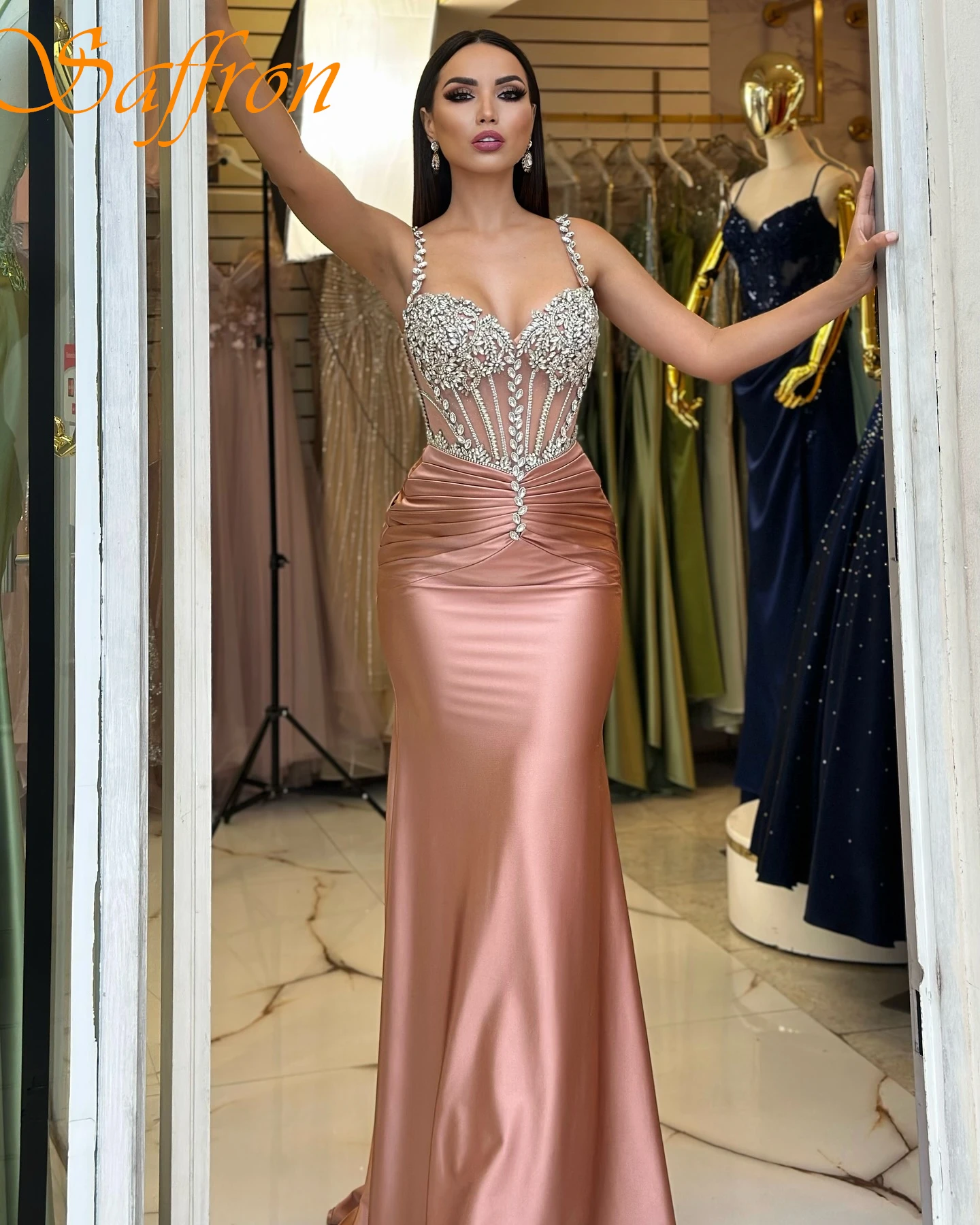 Customized Mermaid Sweetheart Spaghetti Straps Elegant Evening Dress Delicate Bespoke Occasion Gowns Modern Fashion Prom Dress