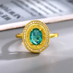 Retro Green Crystal Geometric Stainless Steel Ring Women Fashion Personalized Adjustable Ring Wedding Jewelry Accessories Gift