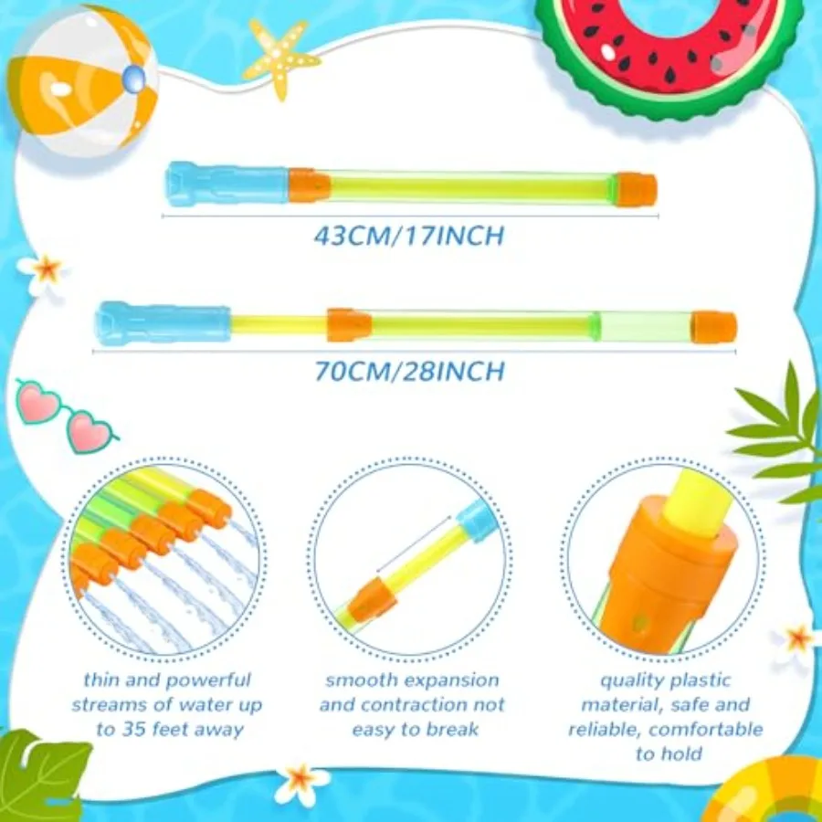 Summer water guns for outdoor pool, backyard, beach, and party use; plastic; yellow, blue, green; 72 pcs bulk set, 17 inch colo