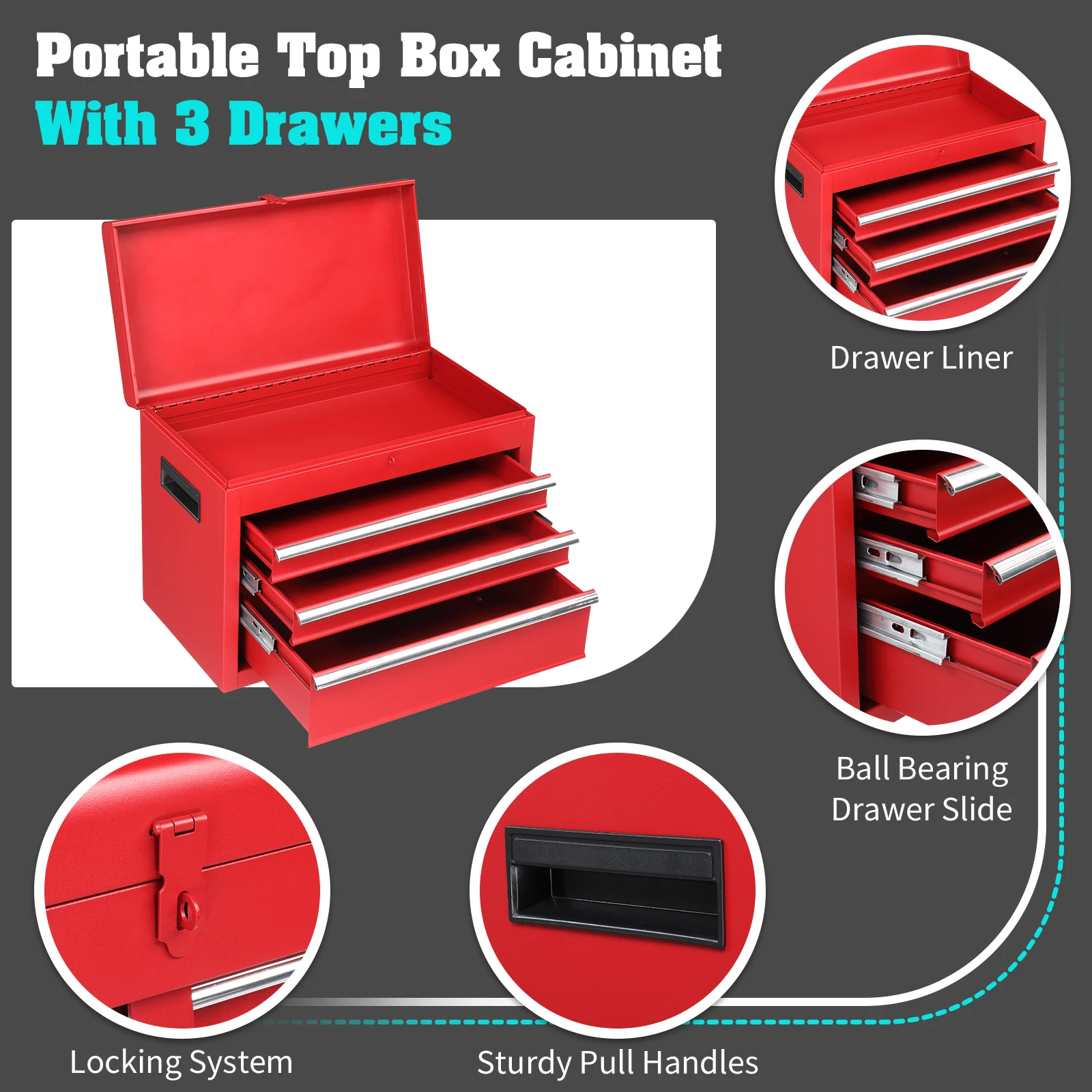 Tool Cabinet Tool Cart Combination Rolling Tool Chest with Drawers, Multi-Drawer Storage Organizer Box, Mobile Workshop Garage Tool Storage Cabinet, Heavy Duty Metal Tool Trolley for Repair Workshop Garage Hardware Tools Storage - view 6