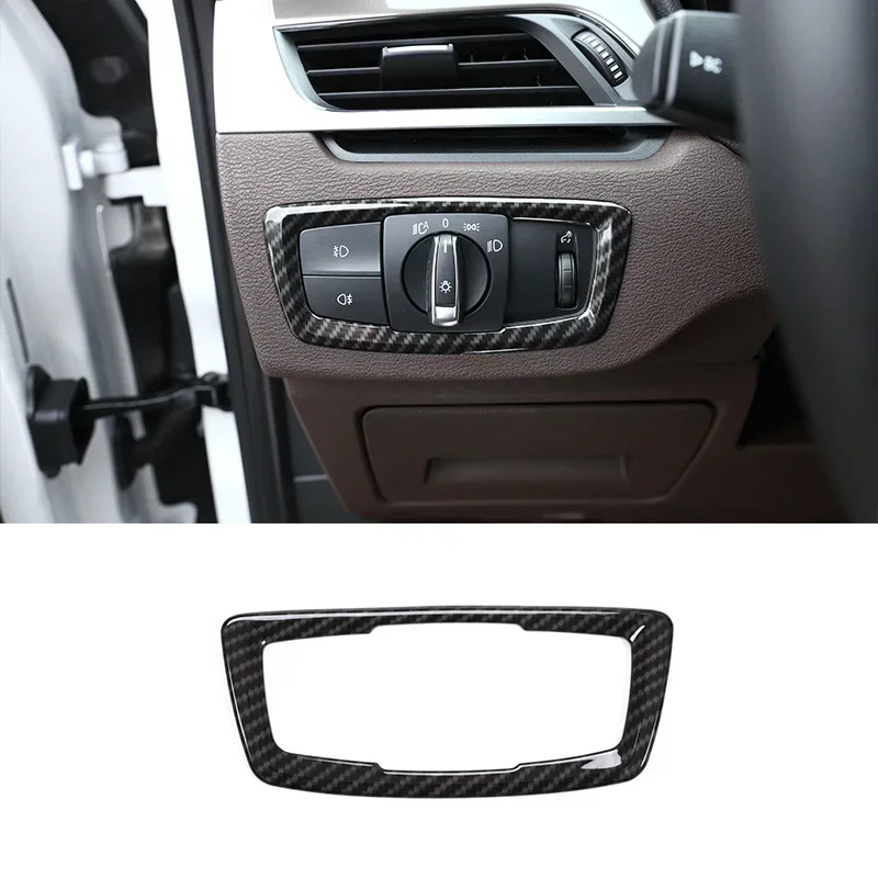 

For 2016-2021 BMW X1 F48 X2 F47 ABS Carbon Fiber Car Styling Car Headlight Switch Button Frame Cover Sticker Car Interior Parts