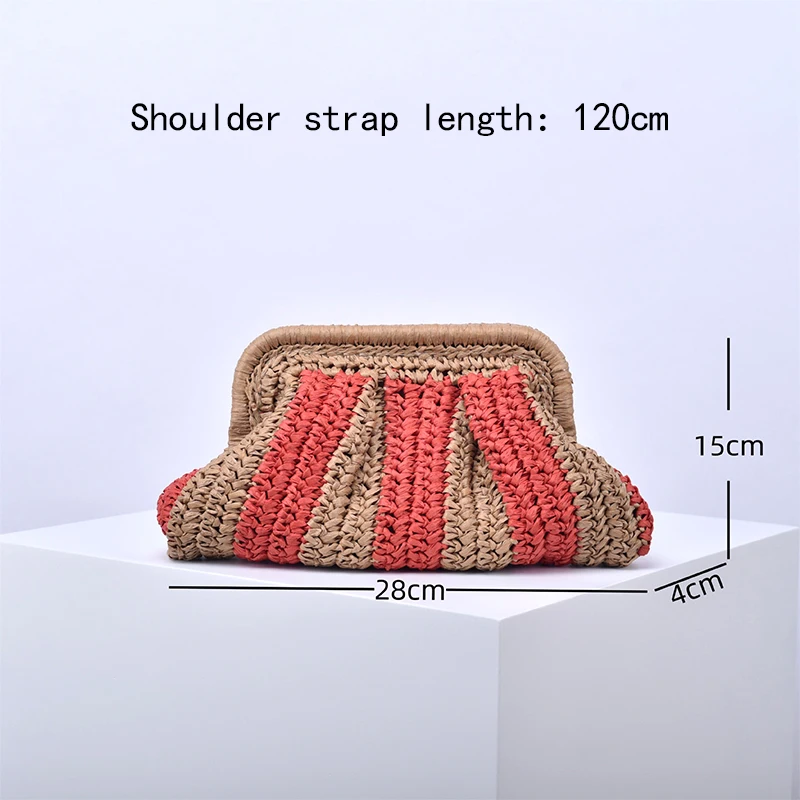 Fashion Striped Straw Clutch Bag for Women Paper Woven Shoulder Crossbody Bags Handmade Casaul Shell Bag Summer Beach Purses New