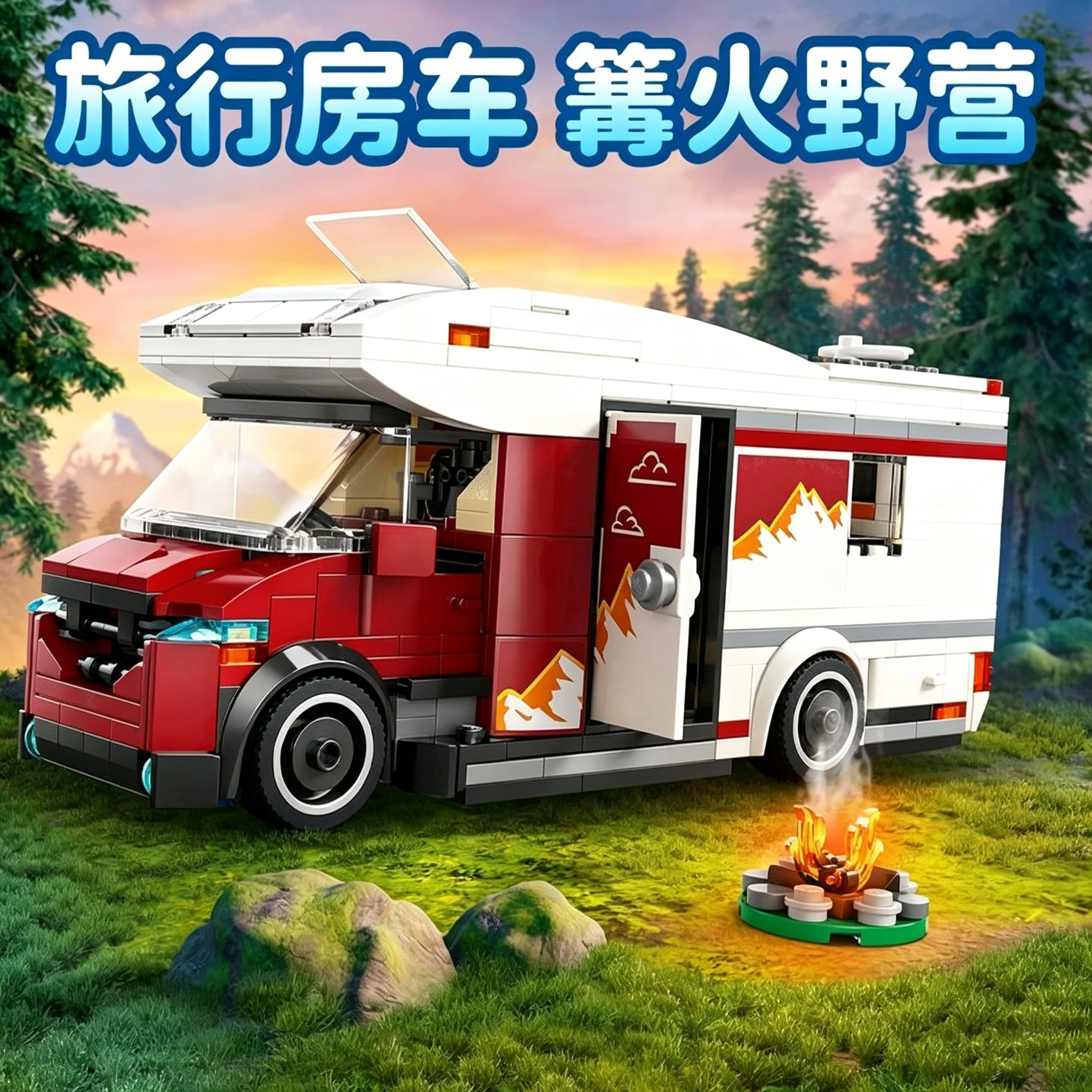 Set de Bloques de Construcción Compatibles con la Serie City, 60454, Autocaravana de Aventura Navideña, Juguetes de Coche para Armar, Regalo
