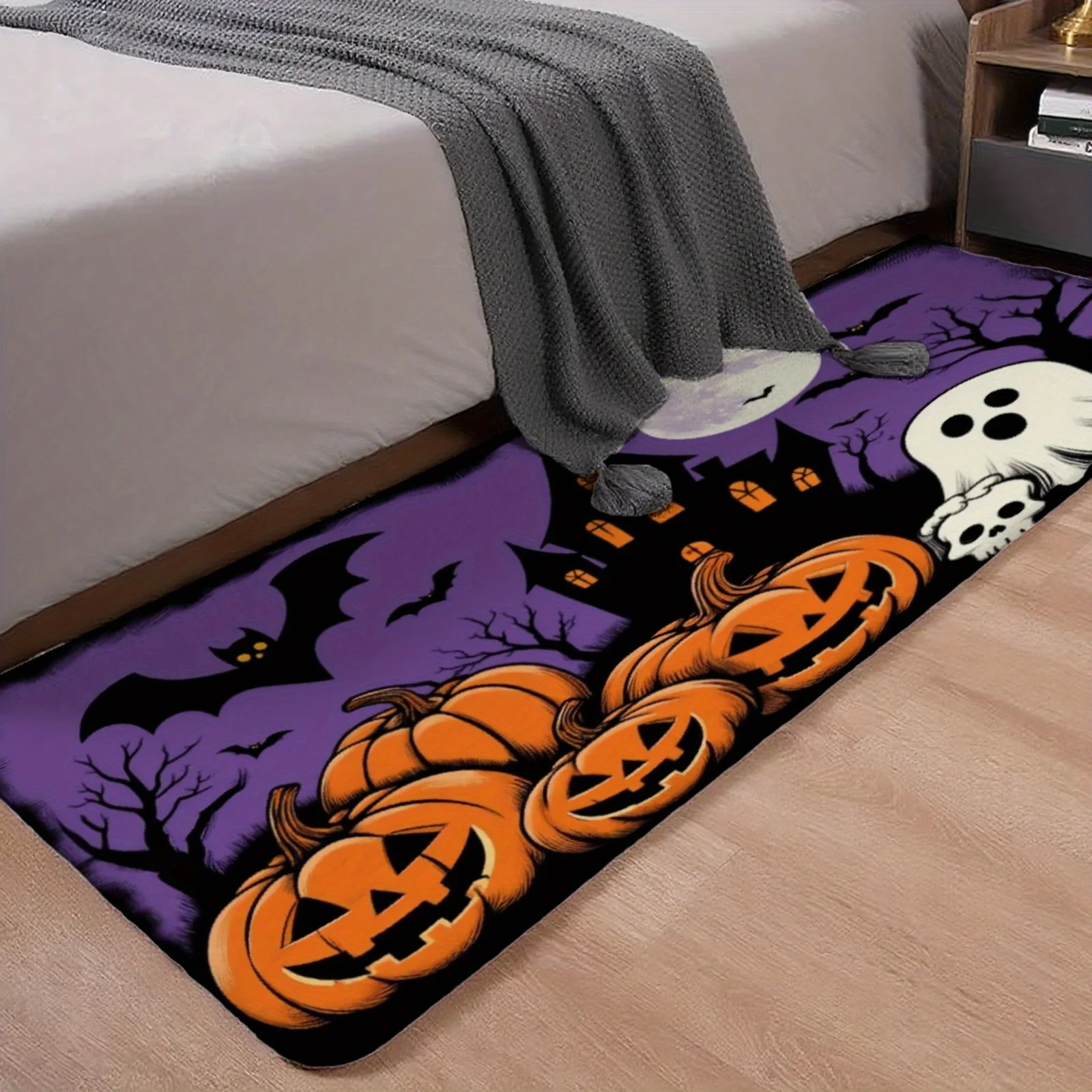 Living Room Runner Rug Halloween Floor Doormat 1/2/3pc Purple Spooky Castle Non Slip Carpets Laundry Bedroom Hallway Mats